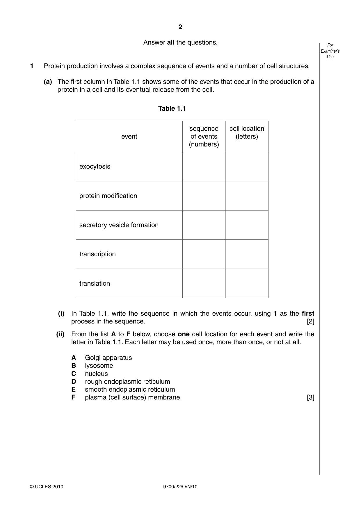 Cambridge A Level Biology 9700 2010 Oct/Nov Paper 2 · Variant 2 question paper, page 2 of 16