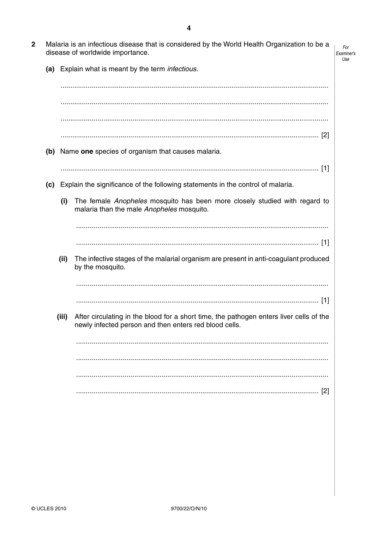 Cambridge A Level Biology 9700 2010 Oct/Nov Paper 2 · Variant 2 question paper, page 4 of 16