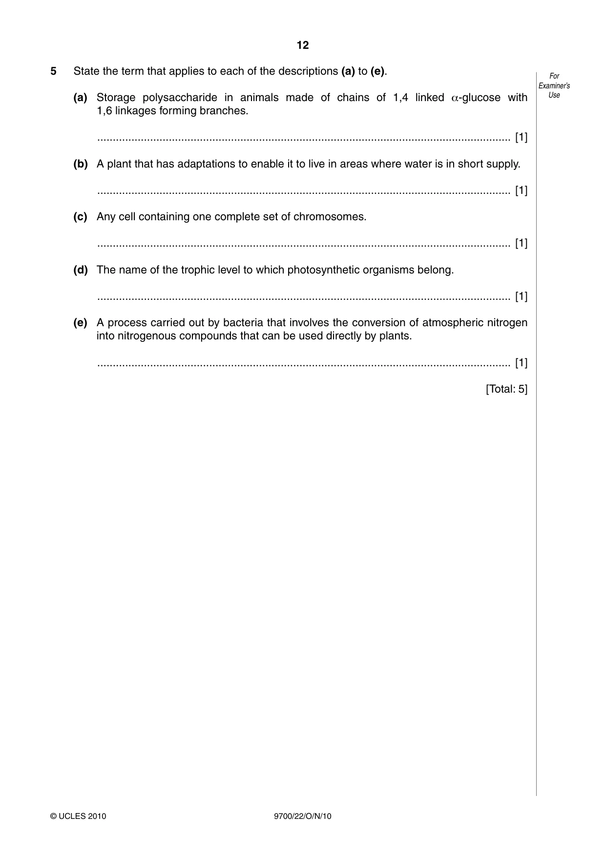 Cambridge A Level Biology 9700 2010 Oct/Nov Paper 2 · Variant 2 question paper, page 12 of 16