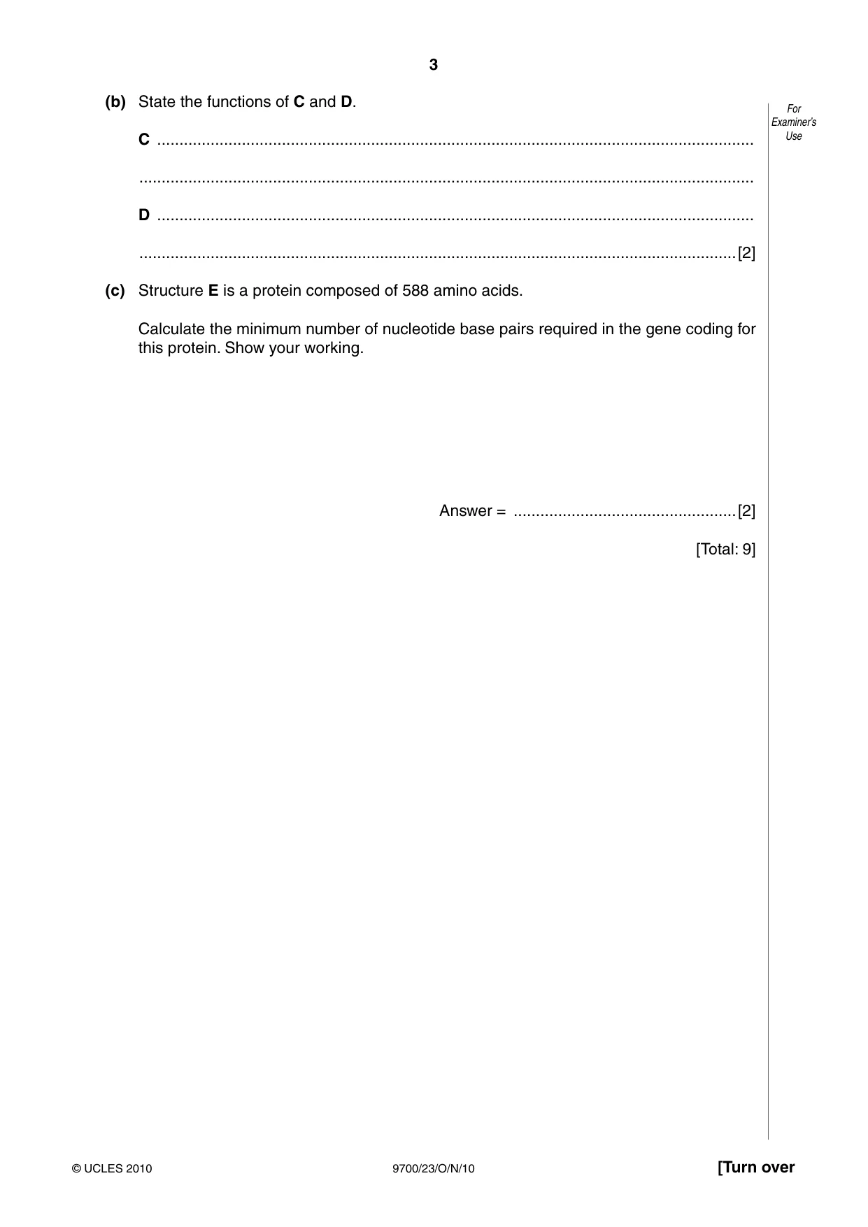 Cambridge A Level Biology 9700 2010 Oct/Nov Paper 2 · Variant 3 question paper, page 3 of 16