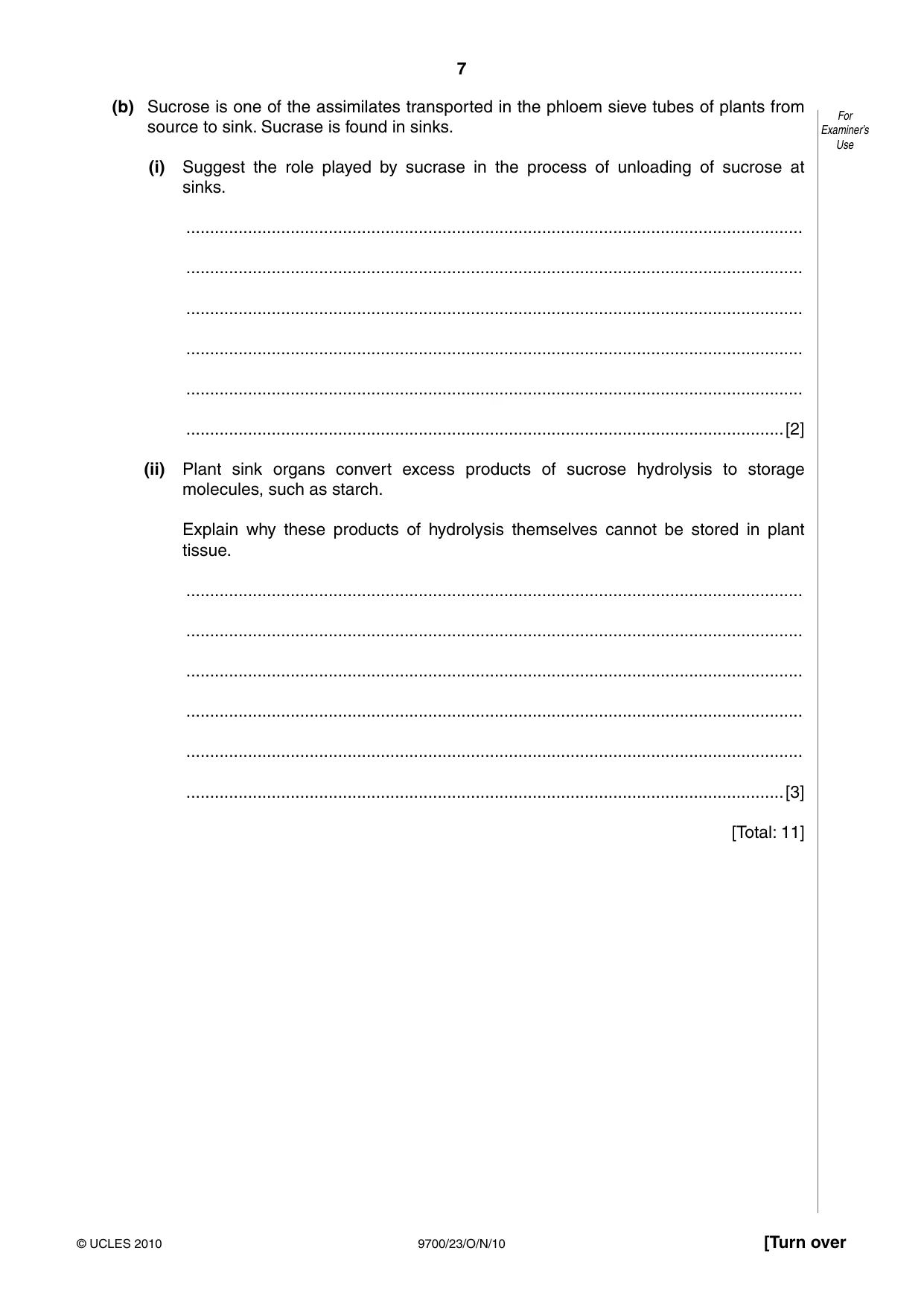 Cambridge A Level Biology 9700 2010 Oct/Nov Paper 2 · Variant 3 question paper, page 7 of 16