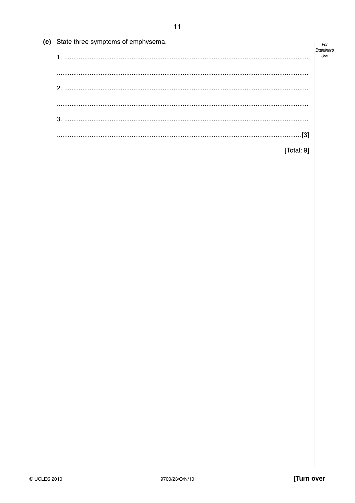Cambridge A Level Biology 9700 2010 Oct/Nov Paper 2 · Variant 3 question paper, page 11 of 16