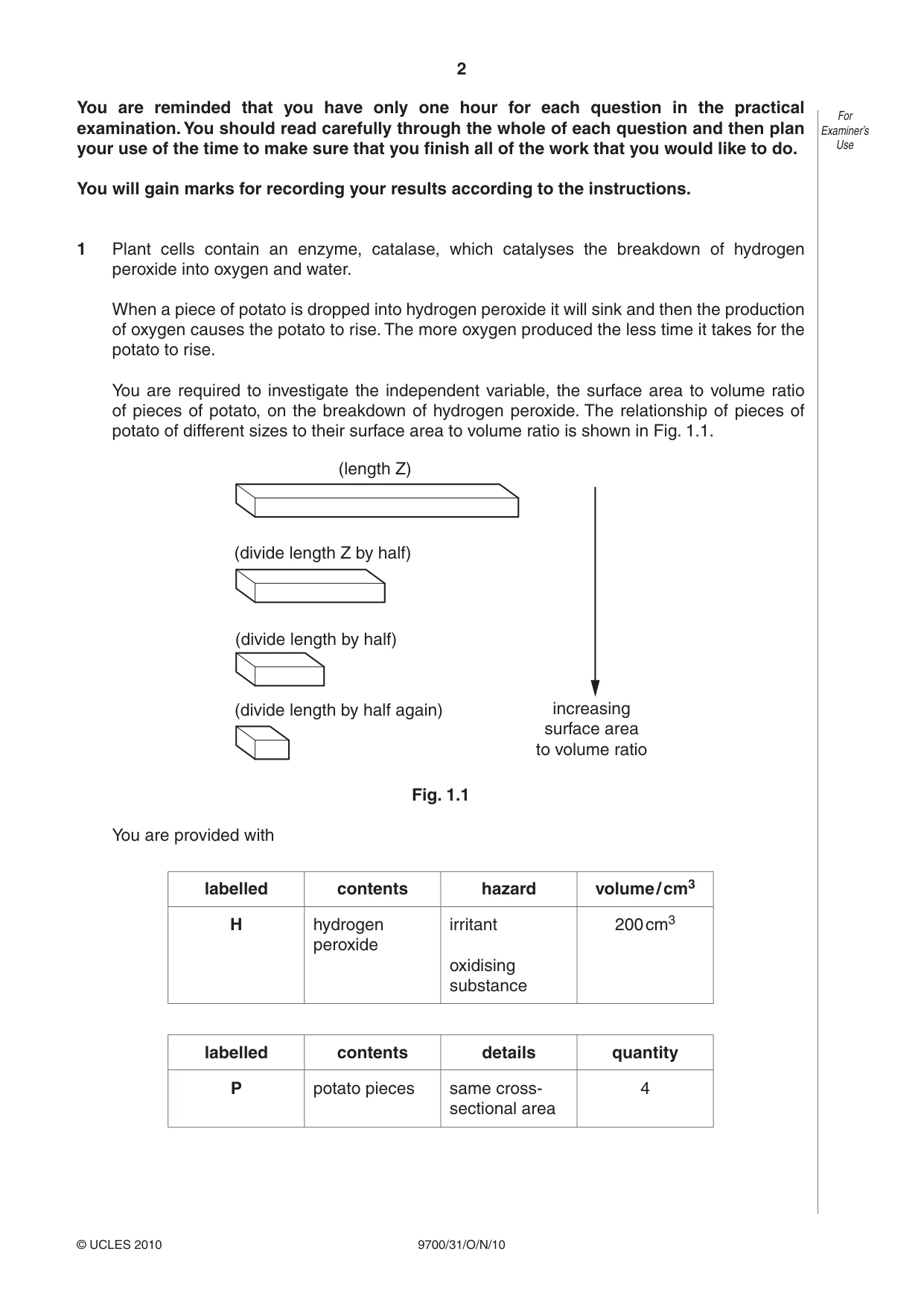 Cambridge A Level Biology 9700 2010 Oct/Nov Paper 3 · Variant 1 question paper, page 2 of 12