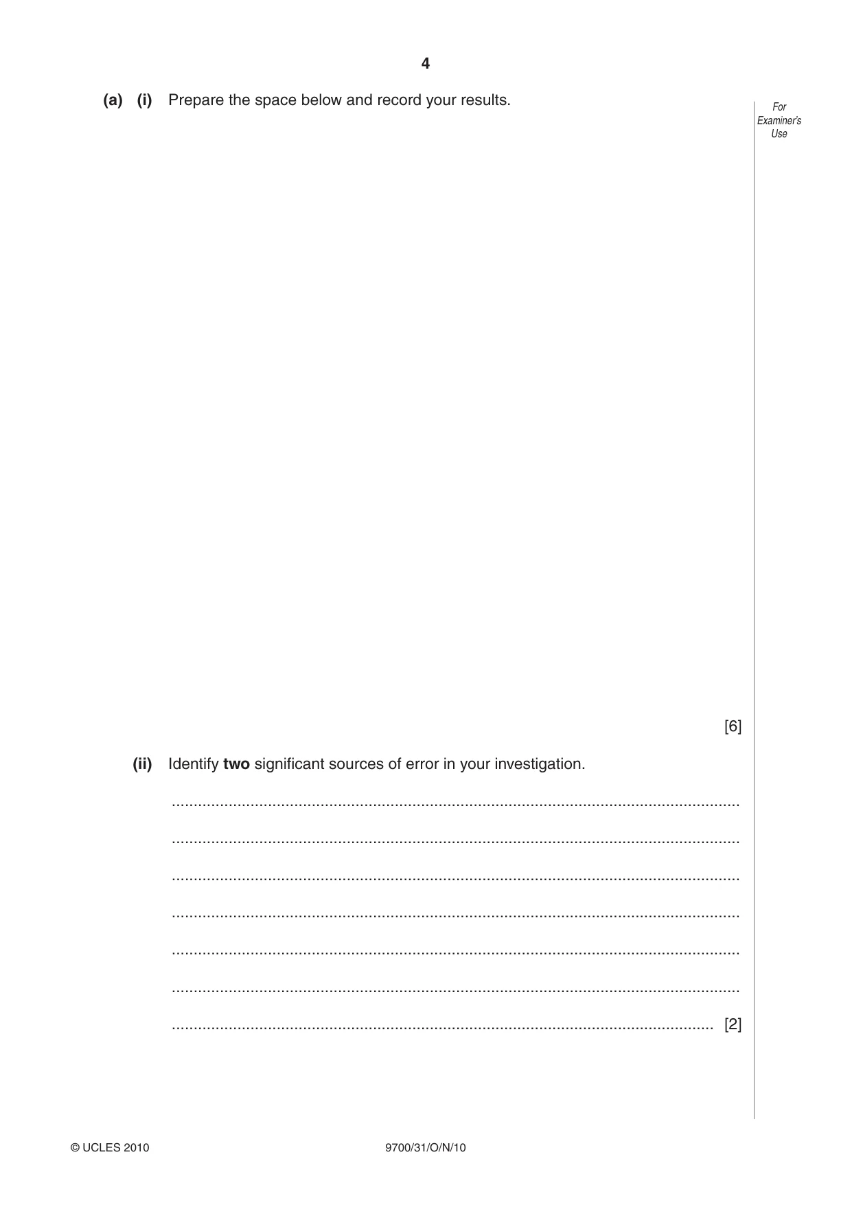 Cambridge A Level Biology 9700 2010 Oct/Nov Paper 3 · Variant 1 question paper, page 4 of 12
