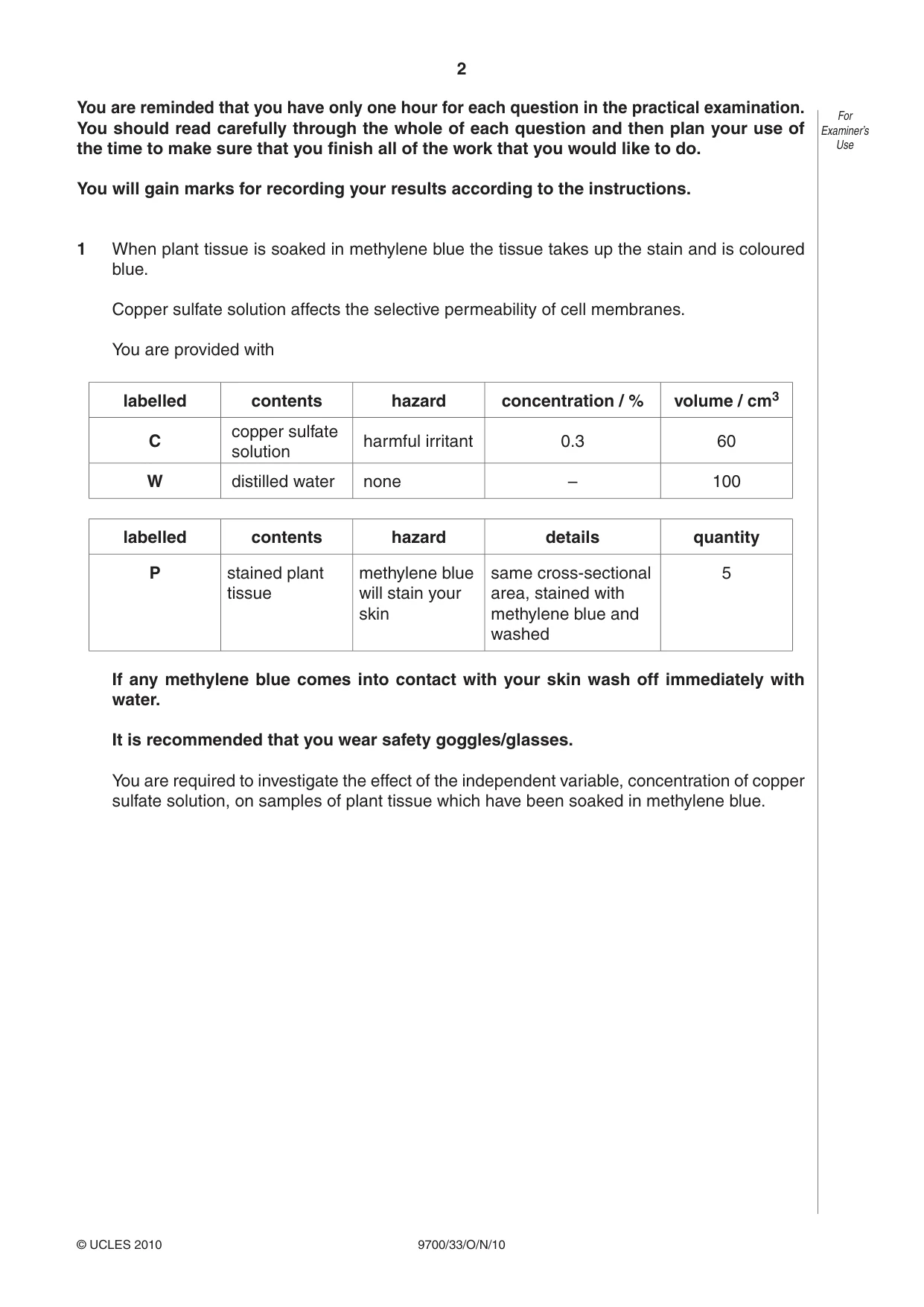 Cambridge A Level Biology 9700 2010 Oct/Nov Paper 3 · Variant 3 question paper, page 2 of 12