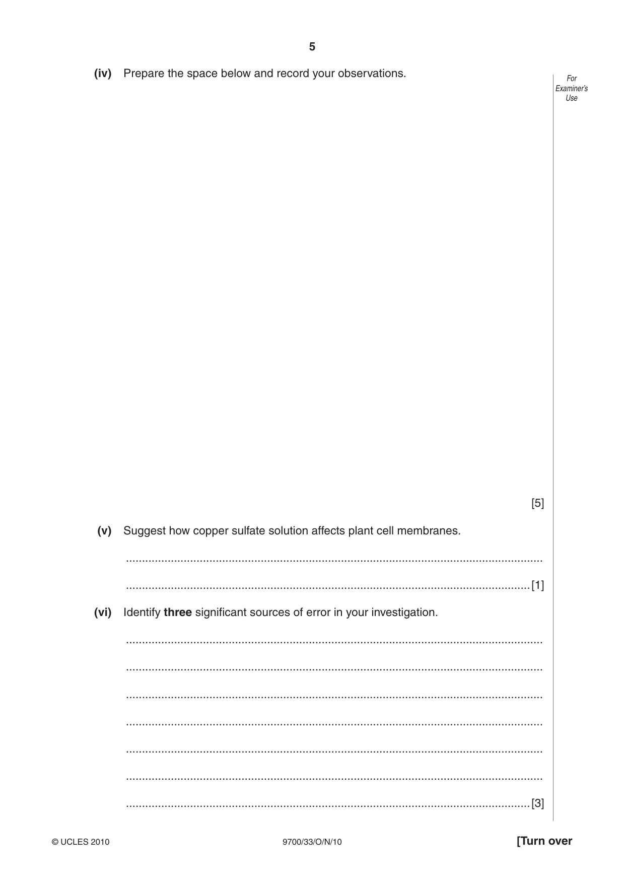 Cambridge A Level Biology 9700 2010 Oct/Nov Paper 3 · Variant 3 question paper, page 5 of 12