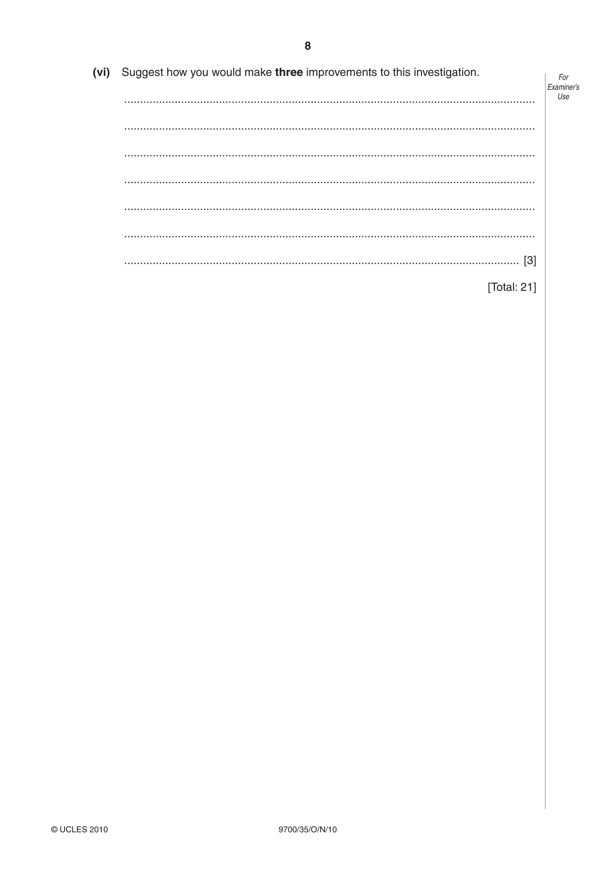 Cambridge A Level Biology 9700 2010 Oct/Nov Paper 3 · Variant 5 question paper, page 8 of 12
