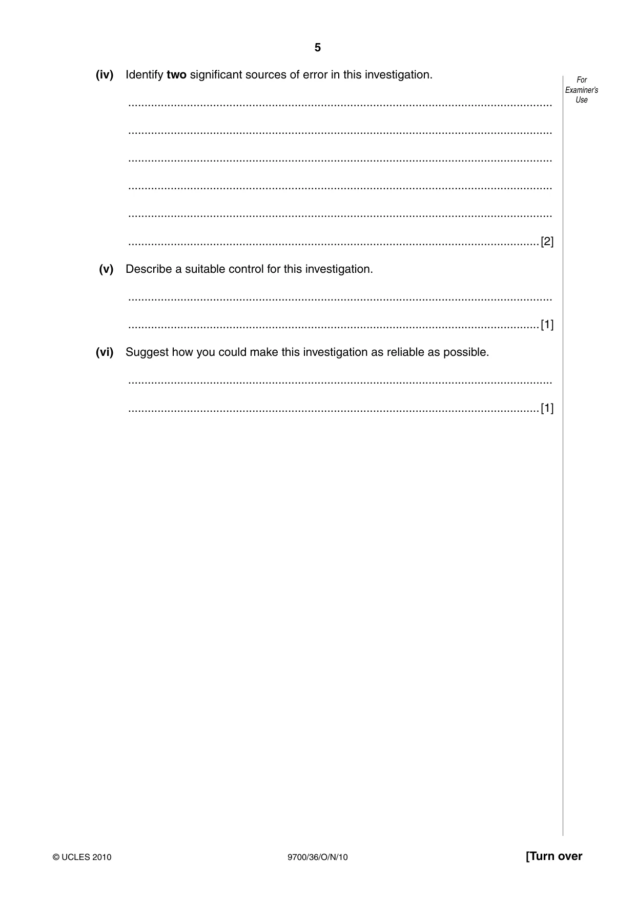 Cambridge A Level Biology 9700 2010 Oct/Nov Paper 3 · Variant 6 question paper, page 5 of 12