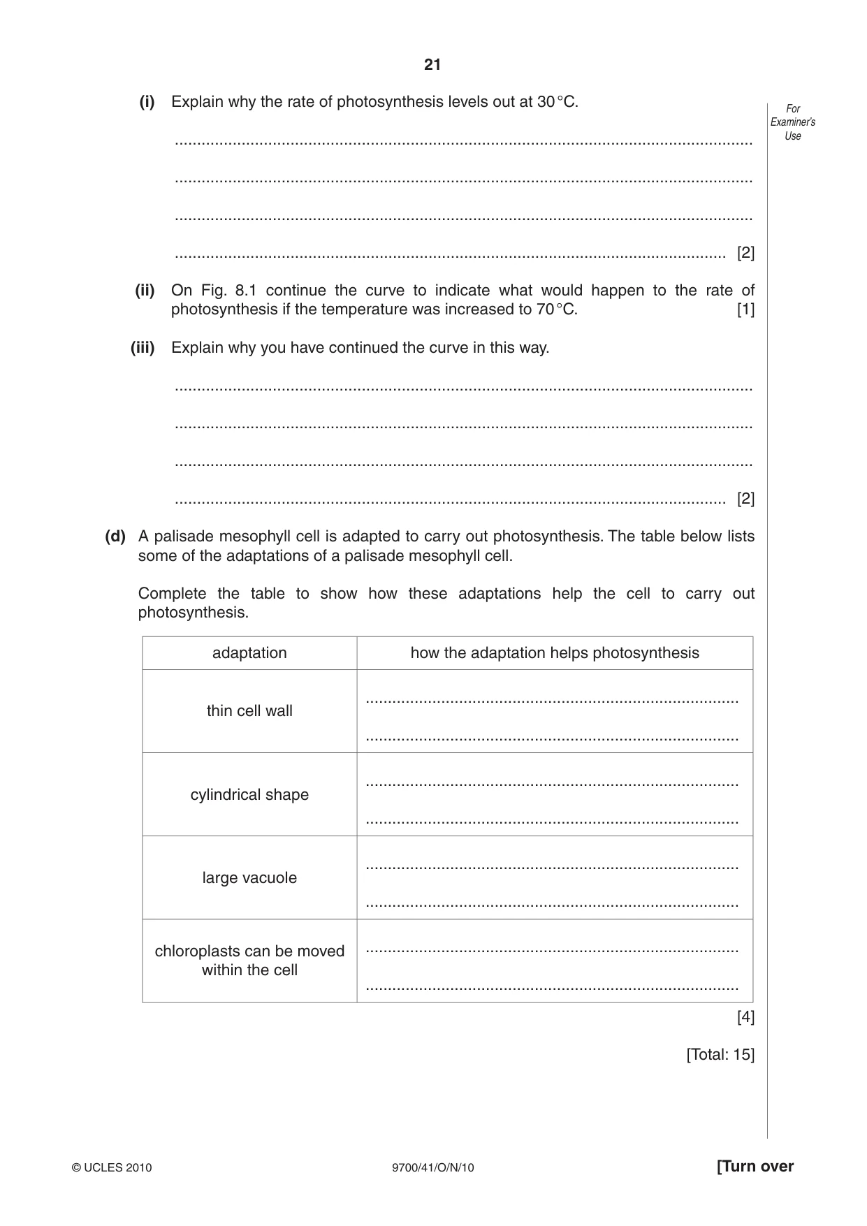 Cambridge A Level Biology 9700 2010 Oct/Nov Paper 4 · Variant 1 question paper, page 21 of 24