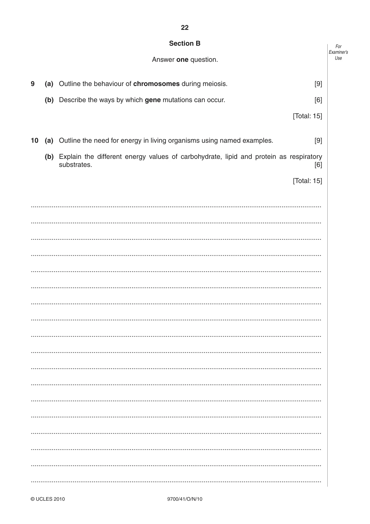 Cambridge A Level Biology 9700 2010 Oct/Nov Paper 4 · Variant 1 question paper, page 22 of 24