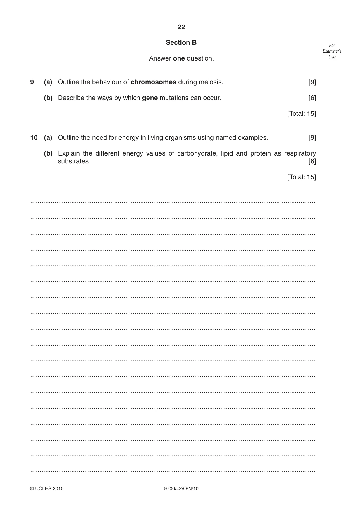 Cambridge A Level Biology 9700 2010 Oct/Nov Paper 4 · Variant 2 question paper, page 22 of 24