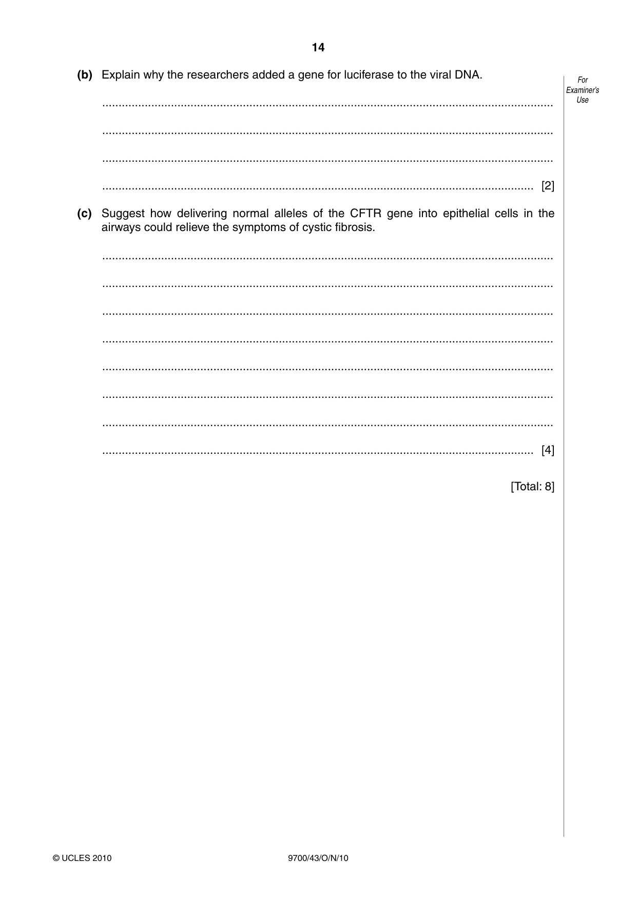 Cambridge A Level Biology 9700 2010 Oct/Nov Paper 4 · Variant 3 question paper, page 14 of 24