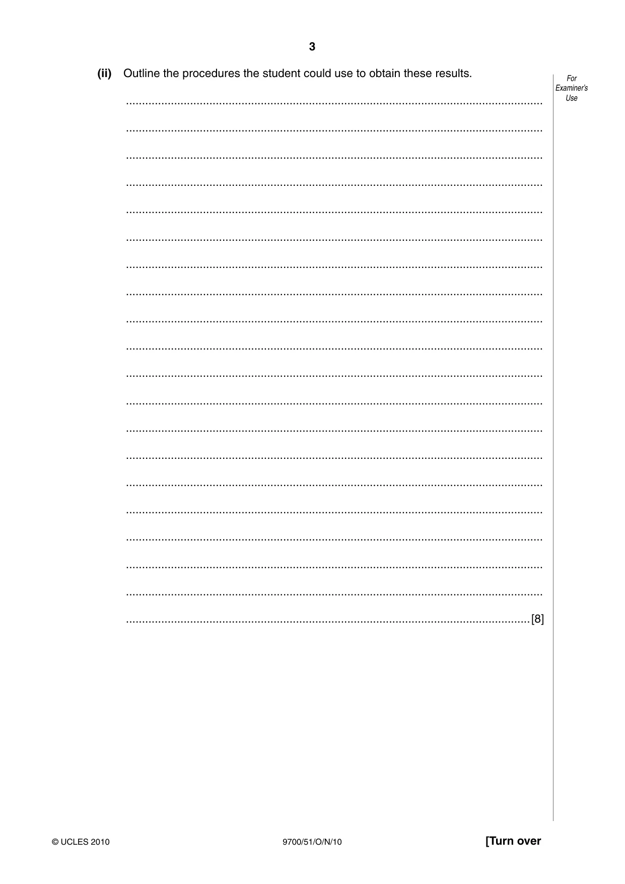 Cambridge A Level Biology 9700 2010 Oct/Nov Paper 5 · Variant 1 question paper, page 3 of 8