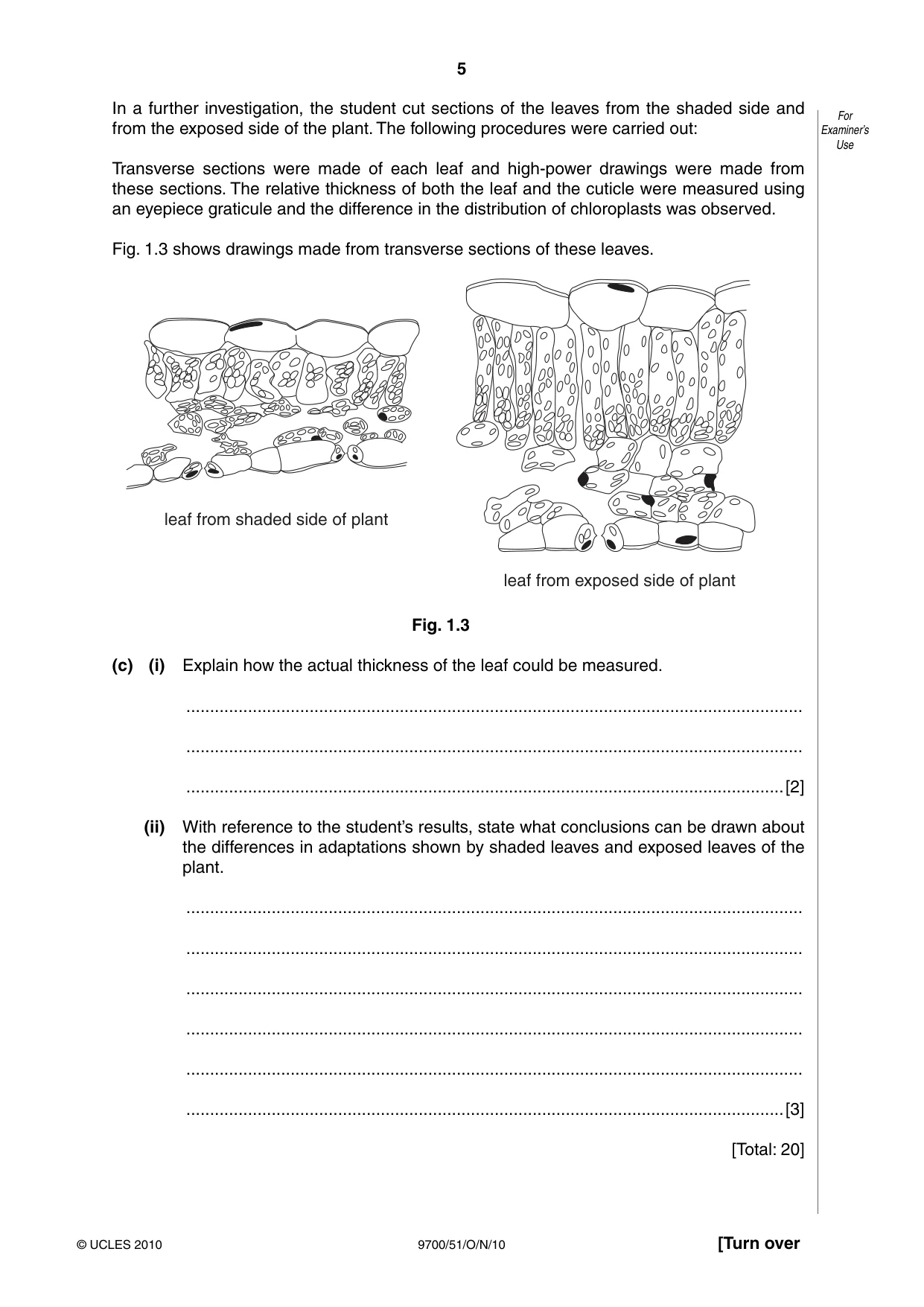Cambridge A Level Biology 9700 2010 Oct/Nov Paper 5 · Variant 1 question paper, page 5 of 8