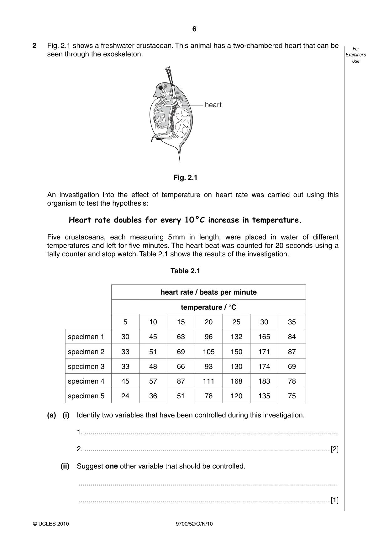 Cambridge A Level Biology 9700 2010 Oct/Nov Paper 5 · Variant 2 question paper, page 6 of 8