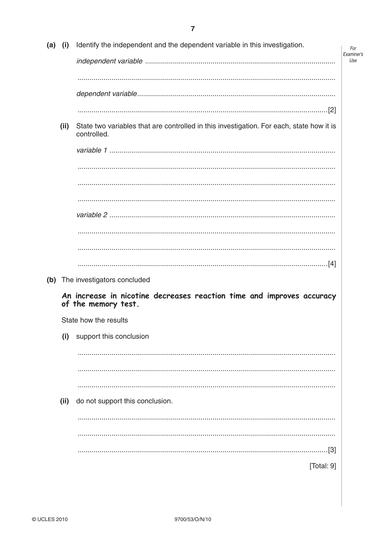 Cambridge A Level Biology 9700 2010 Oct/Nov Paper 5 · Variant 3 question paper, page 7 of 8