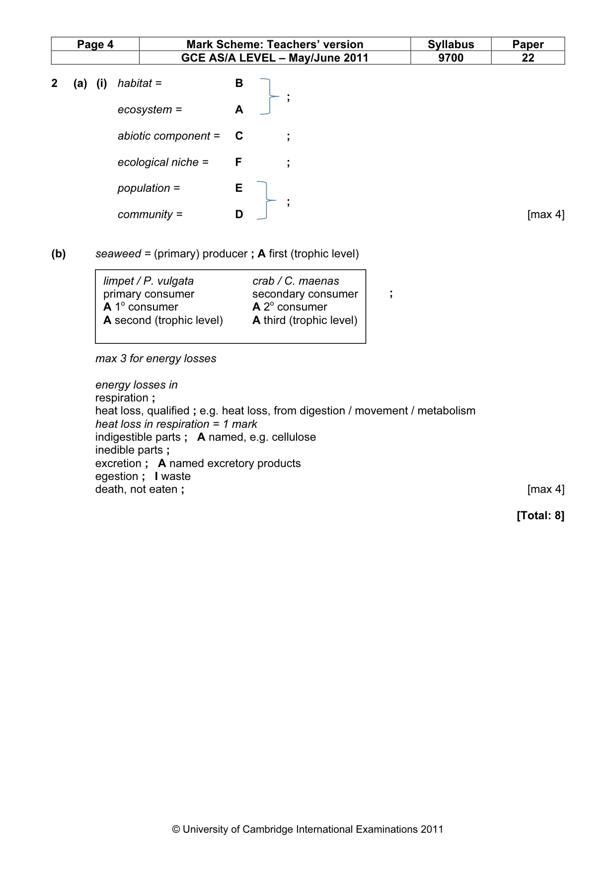 Mark scheme, page 4 of 8