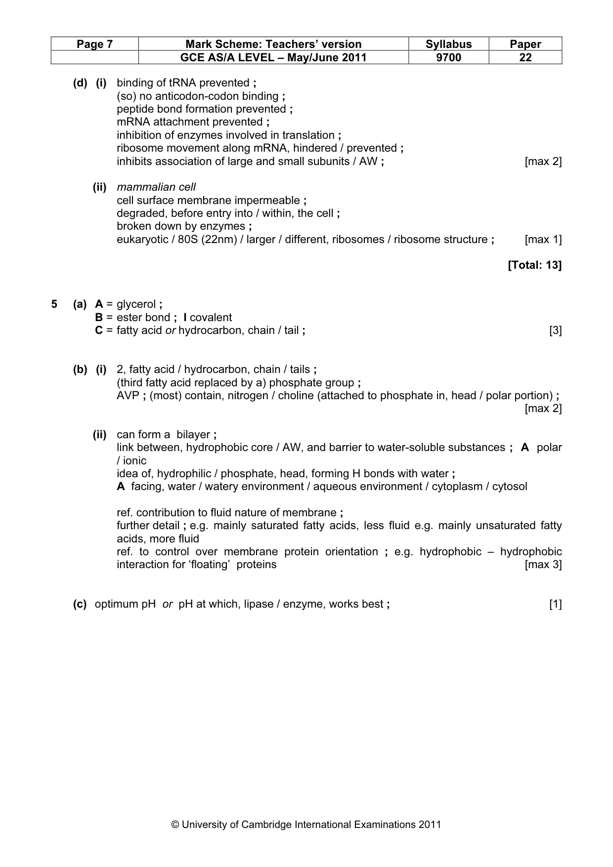Mark scheme, page 7 of 8