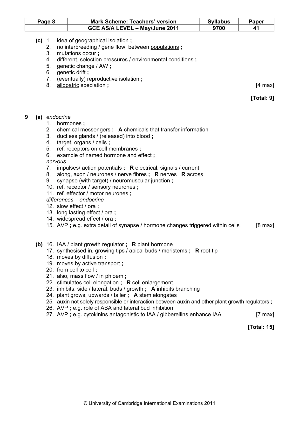 Mark scheme, page 8 of 9