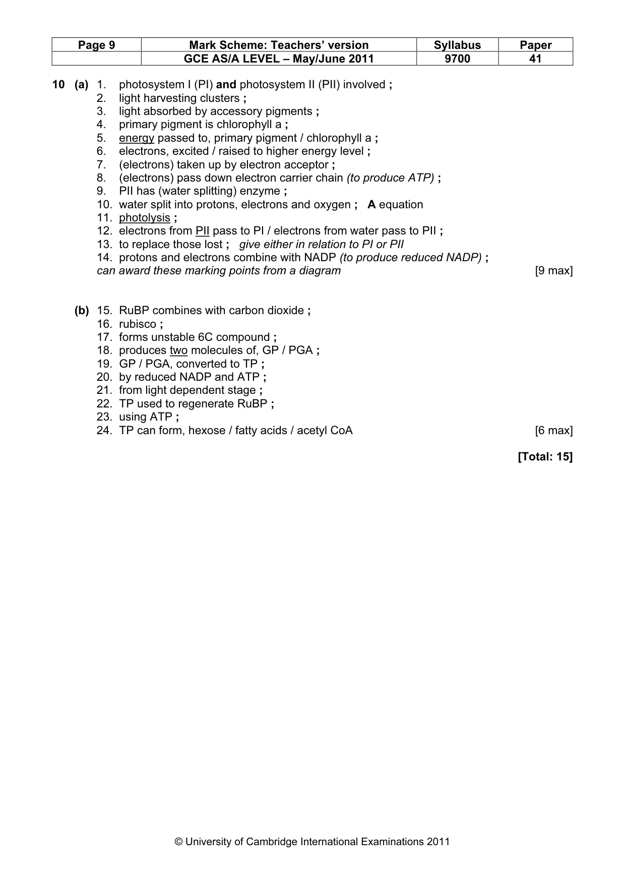 Mark scheme, page 9 of 9