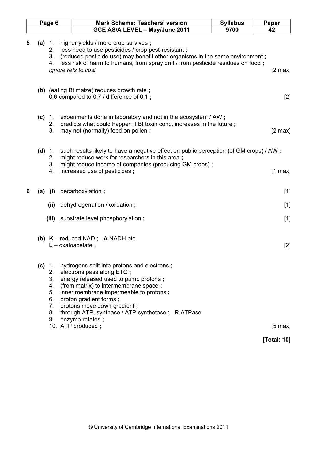Mark scheme, page 6 of 9