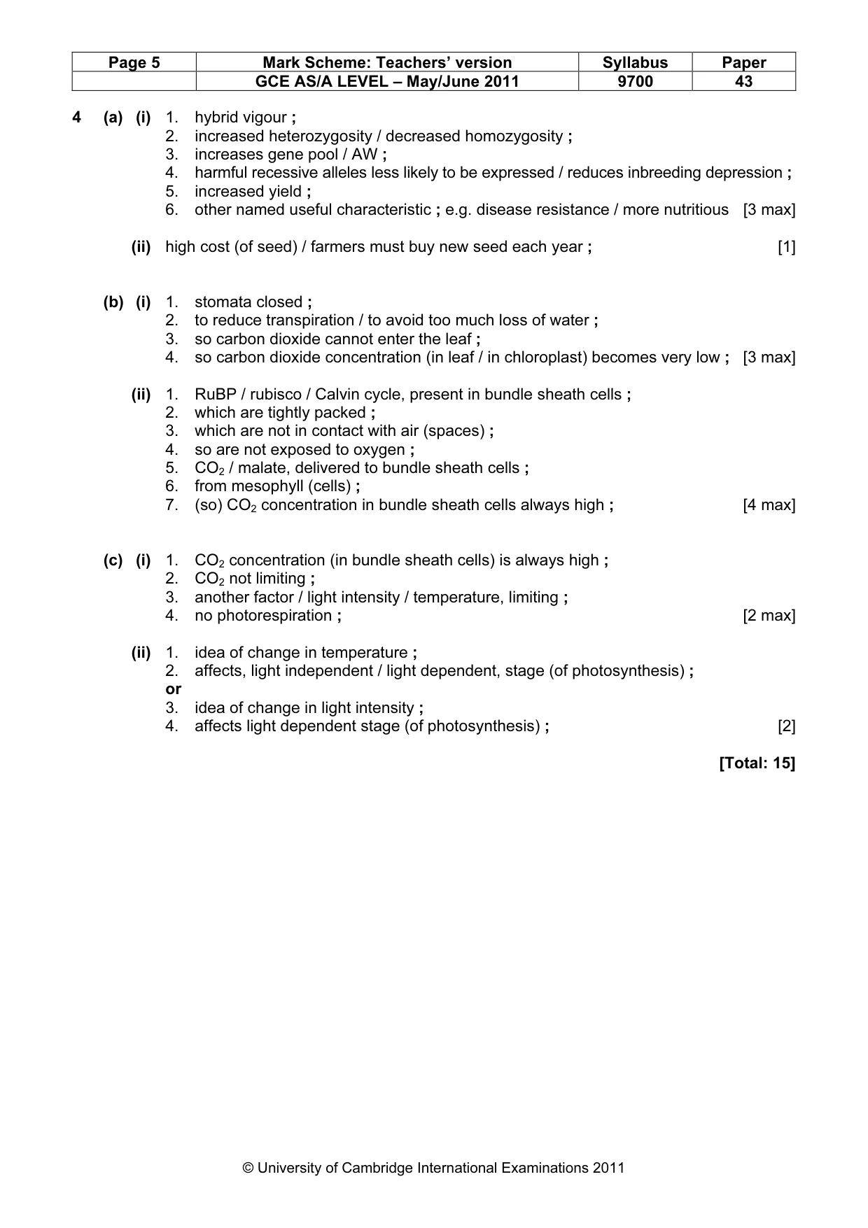 Mark scheme, page 5 of 9