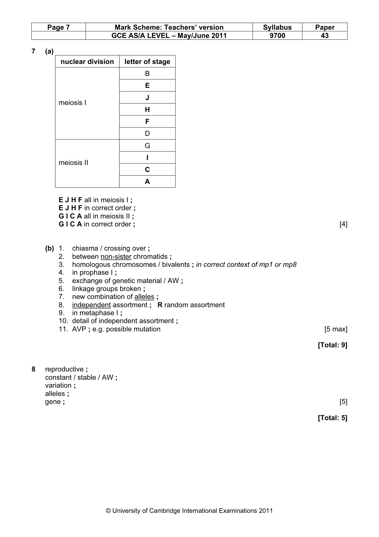 Mark scheme, page 7 of 9