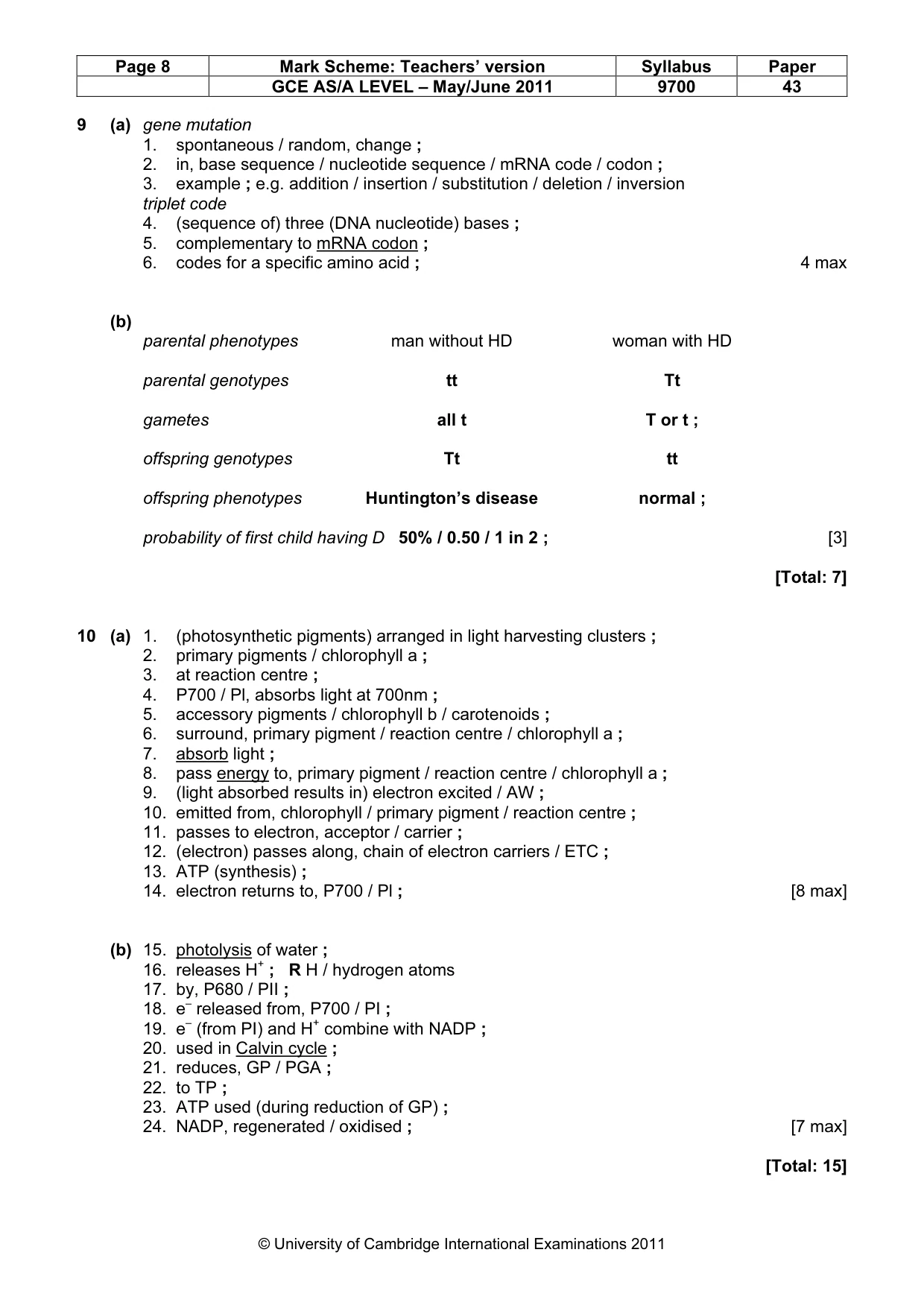 Mark scheme, page 8 of 9