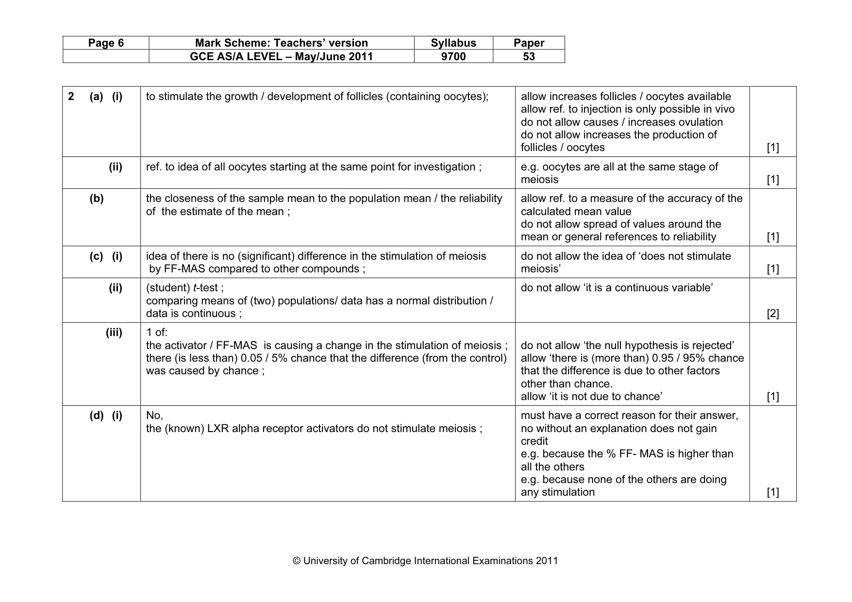 Mark scheme, page 6 of 7
