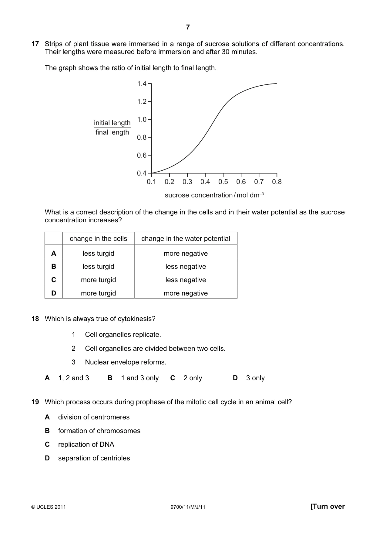 Cambridge A Level Biology 9700 2011 May/June Paper 1 · Variant 1 question paper, page 7 of 16