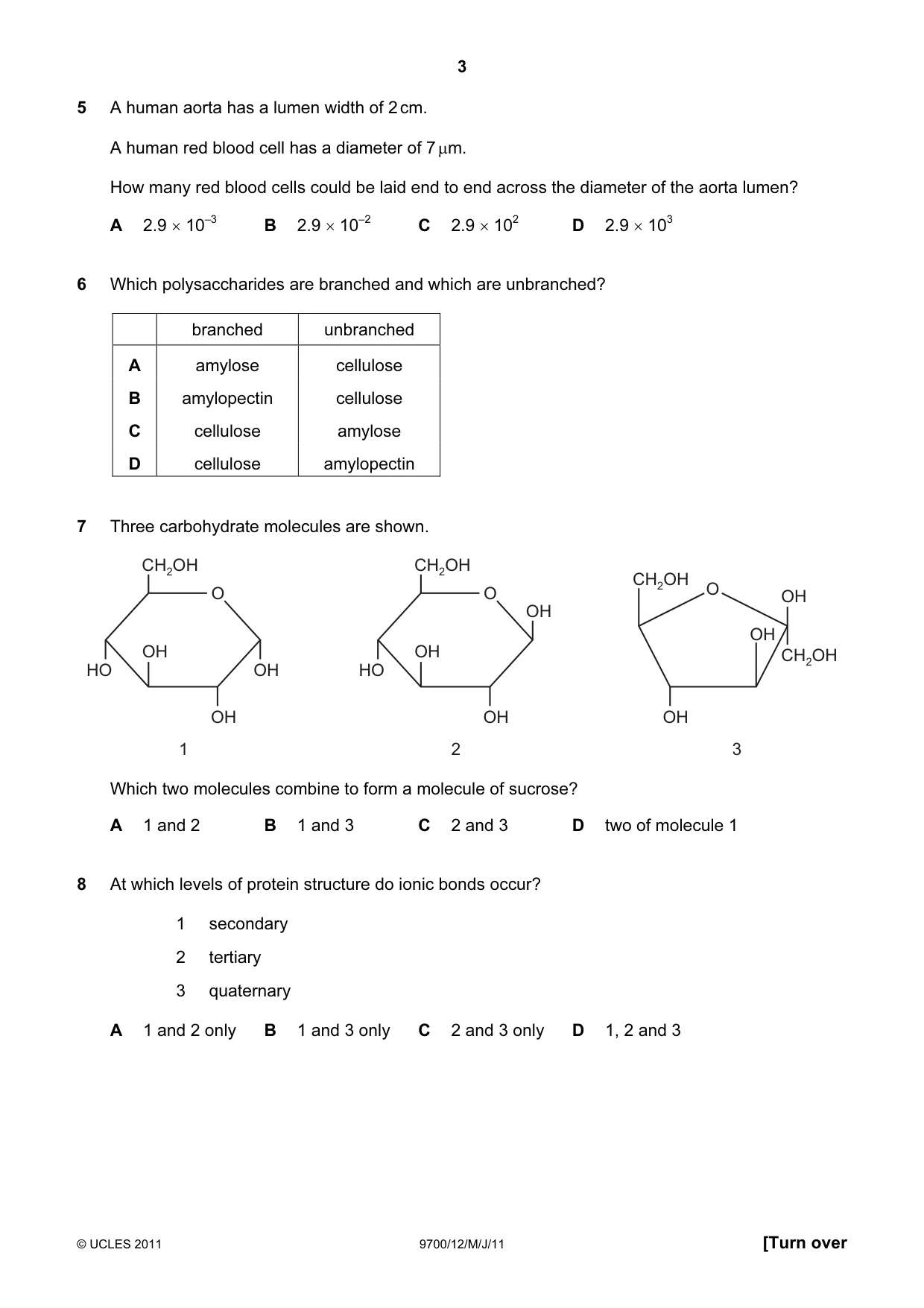 Cambridge A Level Biology 9700 2011 May/June Paper 1 · Variant 2 question paper, page 3 of 16