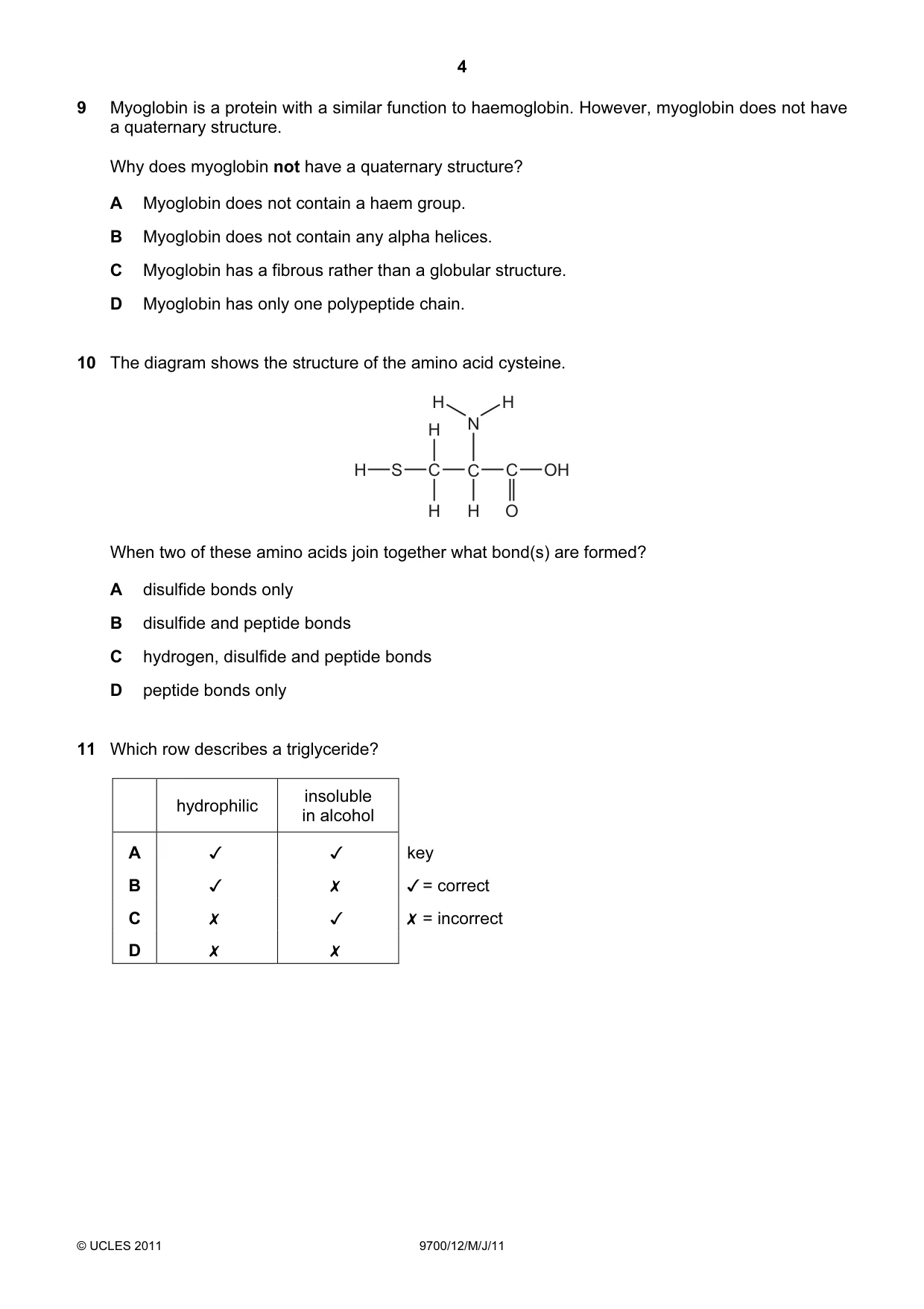 Cambridge A Level Biology 9700 2011 May/June Paper 1 · Variant 2 question paper, page 4 of 16