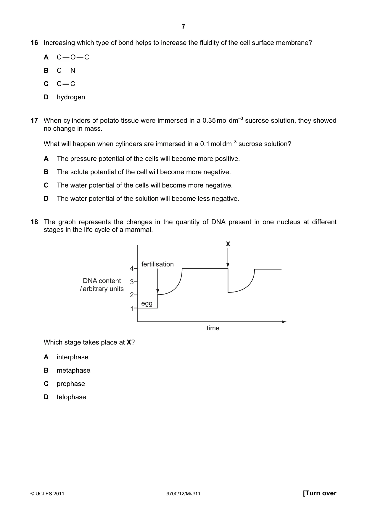 Cambridge A Level Biology 9700 2011 May/June Paper 1 · Variant 2 question paper, page 7 of 16
