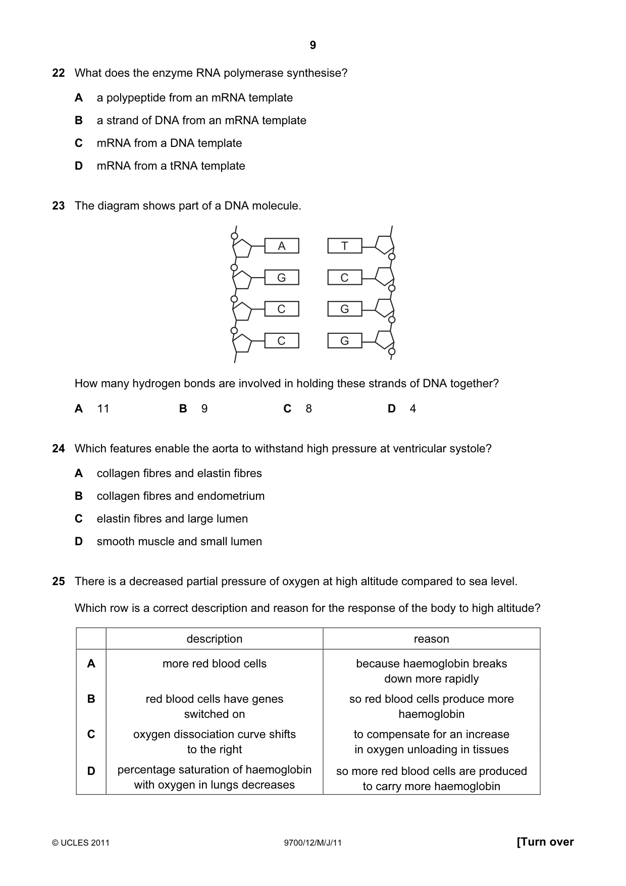 Cambridge A Level Biology 9700 2011 May/June Paper 1 · Variant 2 question paper, page 9 of 16