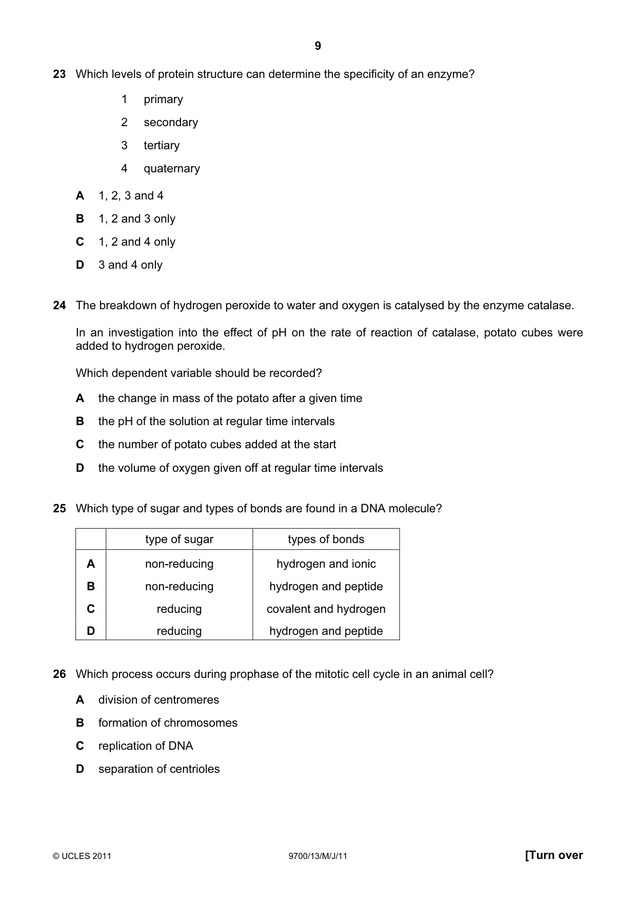 Cambridge A Level Biology 9700 2011 May/June Paper 1 · Variant 3 question paper, page 9 of 16