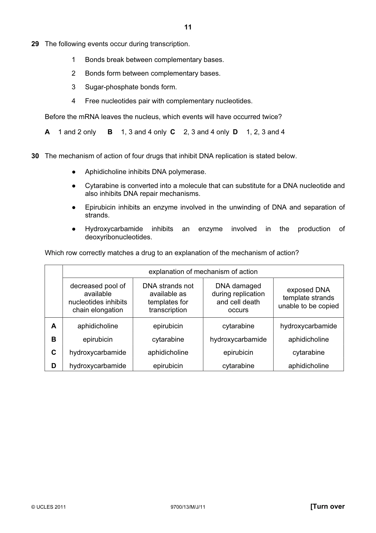 Cambridge A Level Biology 9700 2011 May/June Paper 1 · Variant 3 question paper, page 11 of 16