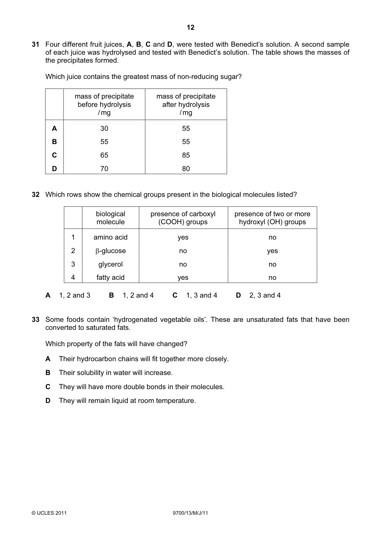 Cambridge A Level Biology 9700 2011 May/June Paper 1 · Variant 3 question paper, page 12 of 16