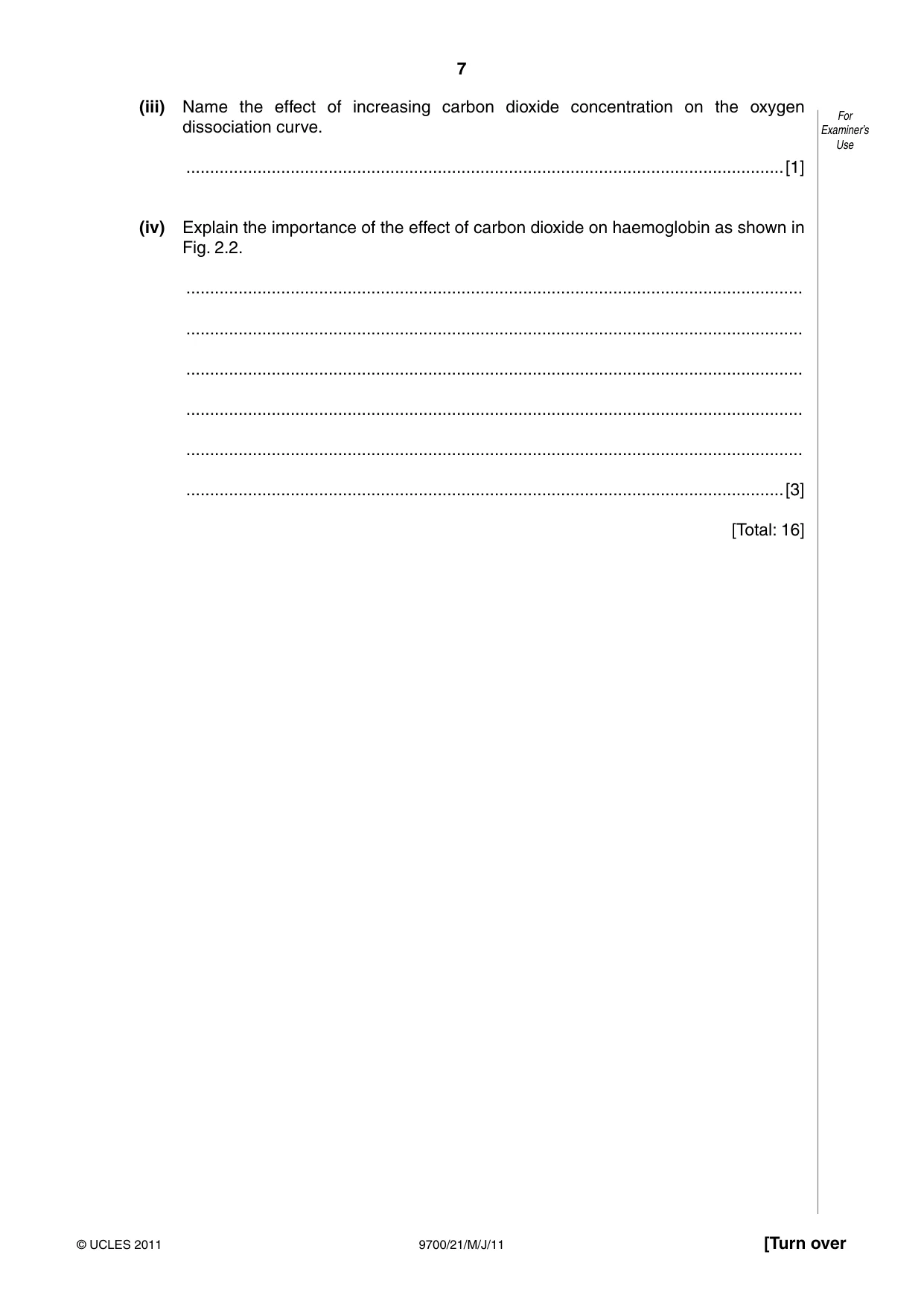Cambridge A Level Biology 9700 2011 May/June Paper 2 · Variant 1 question paper, page 7 of 16