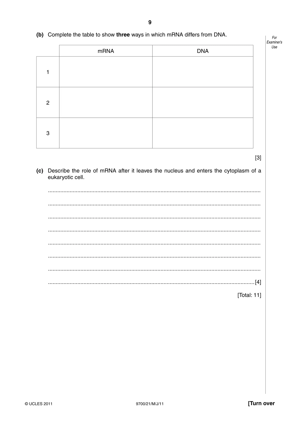 Cambridge A Level Biology 9700 2011 May/June Paper 2 · Variant 1 question paper, page 9 of 16