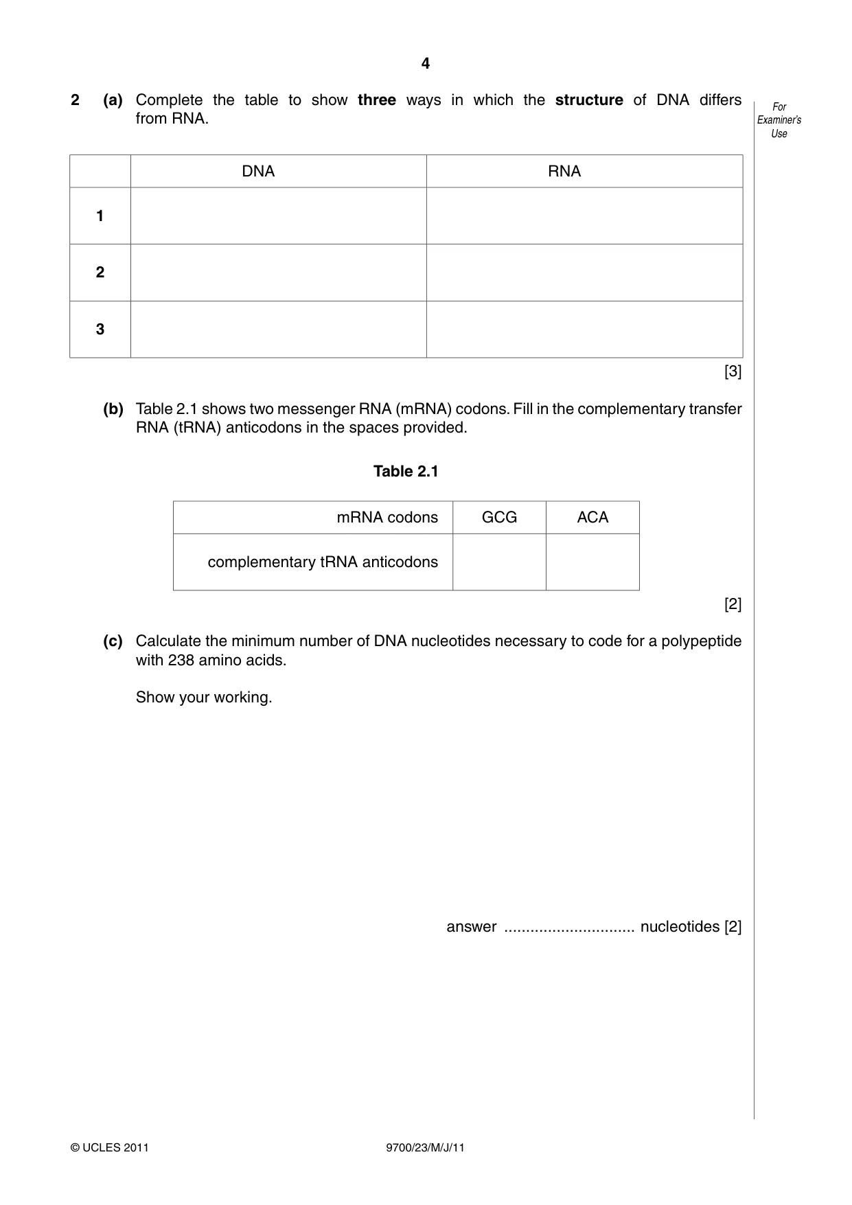Cambridge A Level Biology 9700 2011 May/June Paper 2 · Variant 3 question paper, page 4 of 16