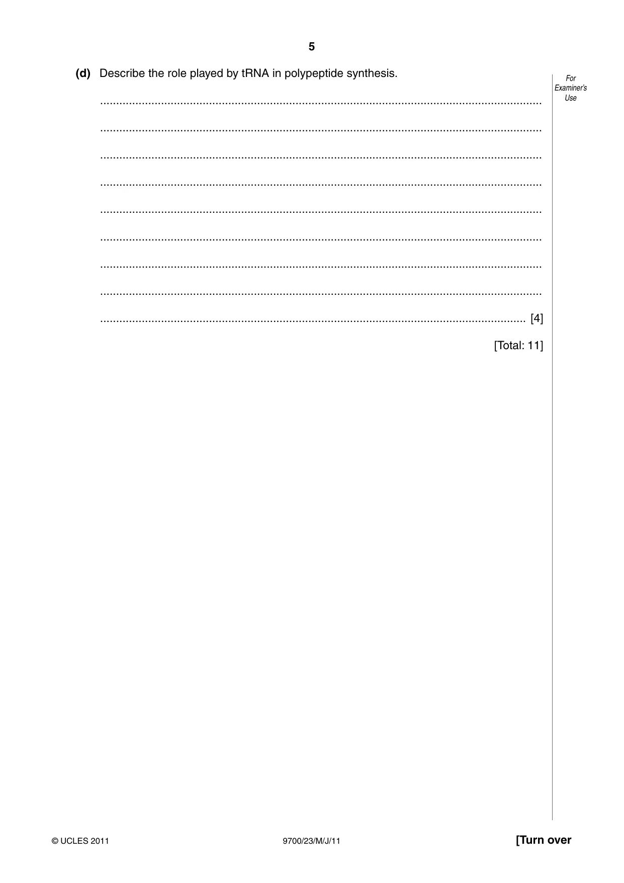 Cambridge A Level Biology 9700 2011 May/June Paper 2 · Variant 3 question paper, page 5 of 16