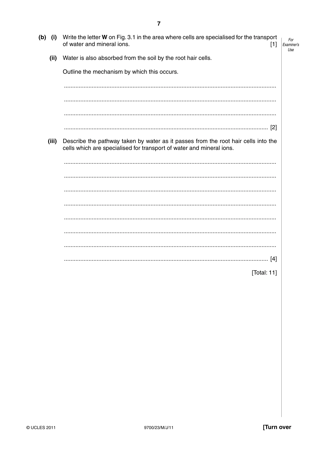 Cambridge A Level Biology 9700 2011 May/June Paper 2 · Variant 3 question paper, page 7 of 16