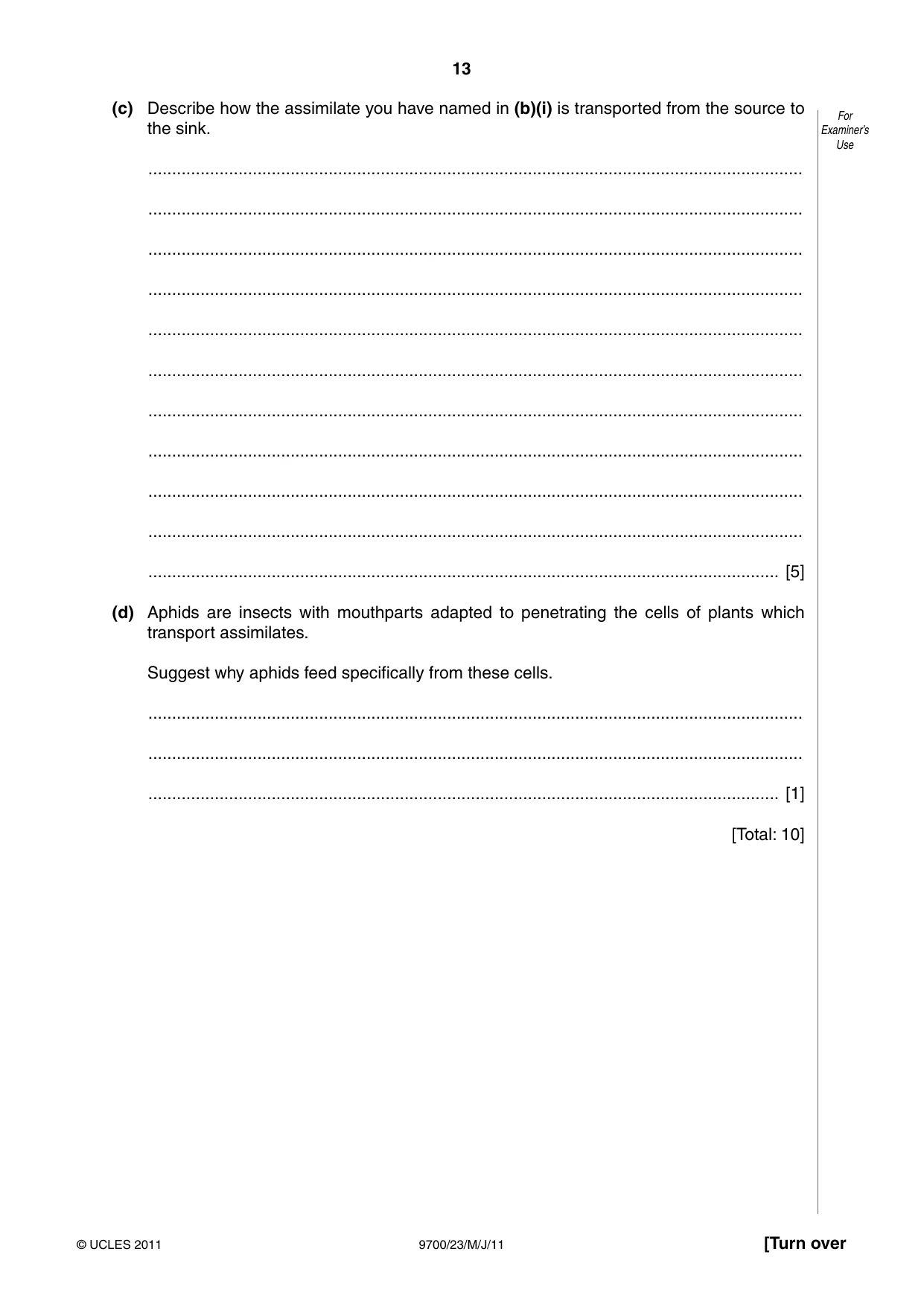 Cambridge A Level Biology 9700 2011 May/June Paper 2 · Variant 3 question paper, page 13 of 16