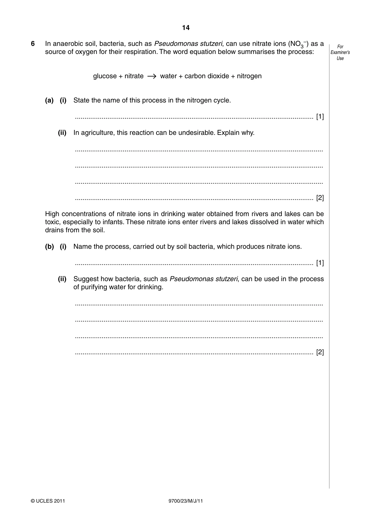 Cambridge A Level Biology 9700 2011 May/June Paper 2 · Variant 3 question paper, page 14 of 16