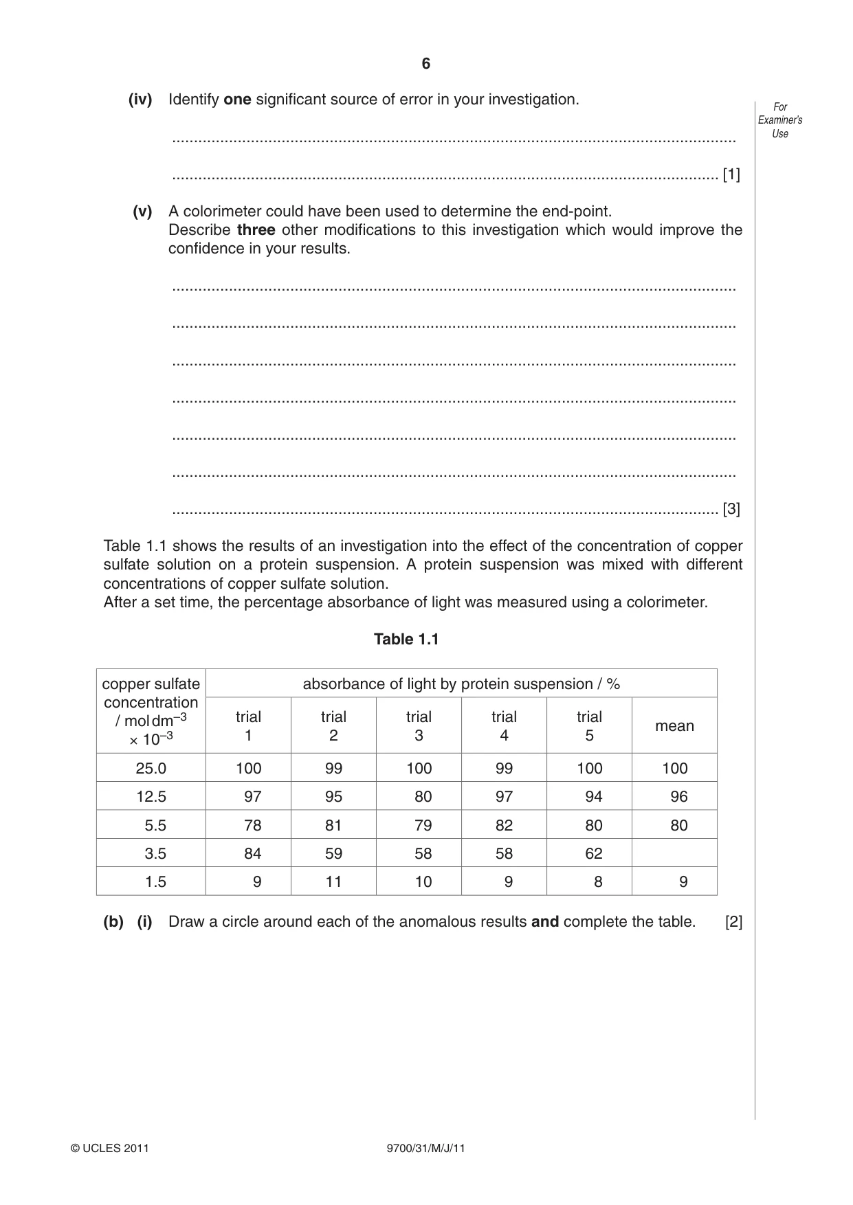 Cambridge A Level Biology 9700 2011 May/June Paper 3 · Variant 1 question paper, page 6 of 12