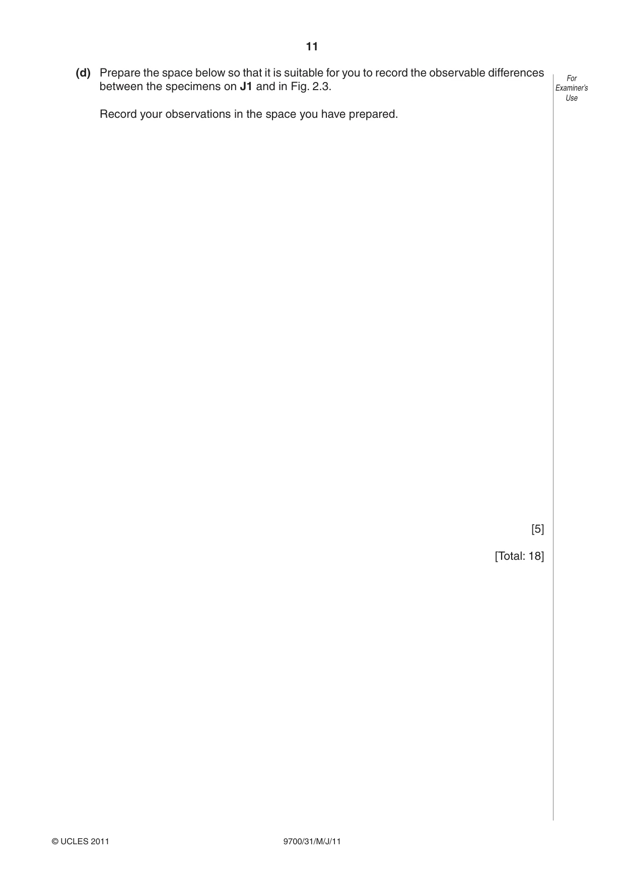 Cambridge A Level Biology 9700 2011 May/June Paper 3 · Variant 1 question paper, page 11 of 12