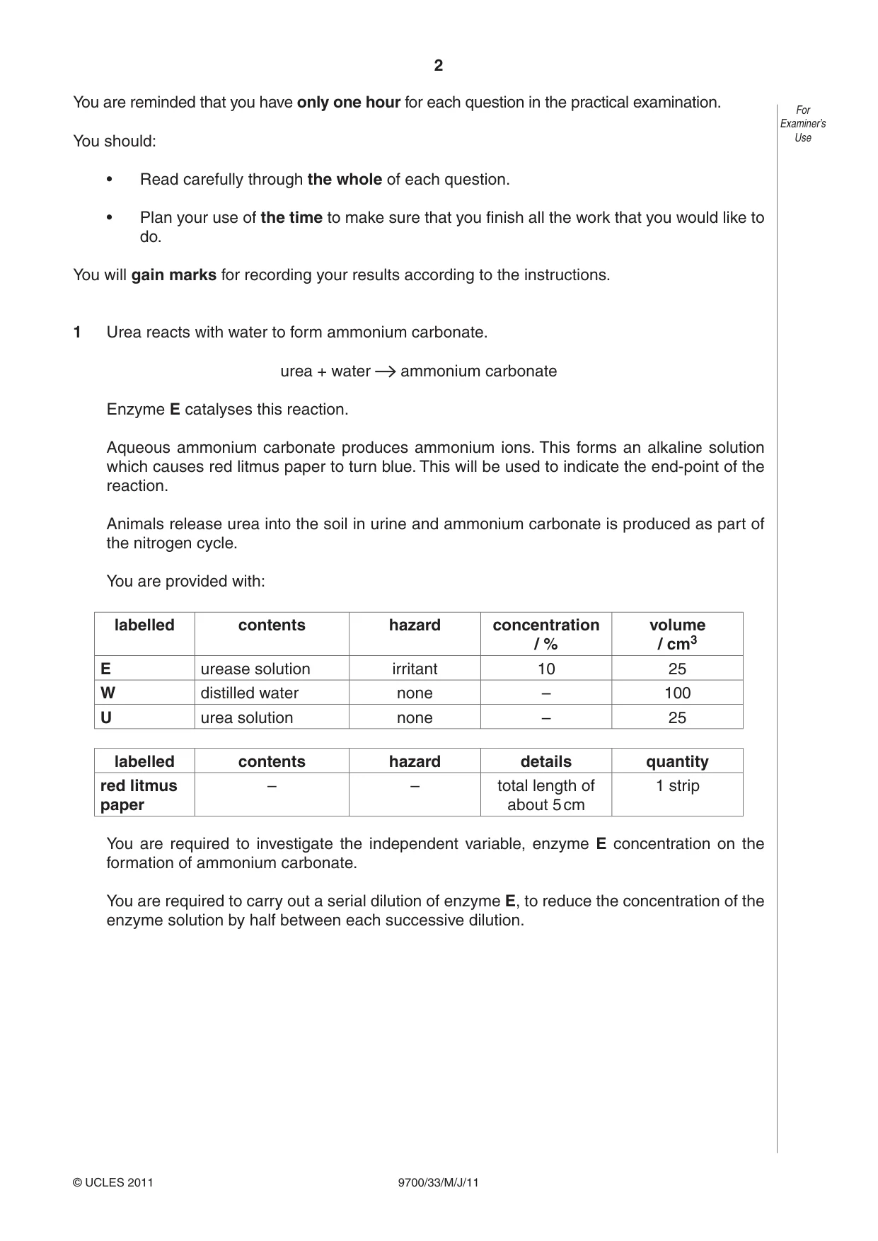 Cambridge A Level Biology 9700 2011 May/June Paper 3 · Variant 3 question paper, page 2 of 12