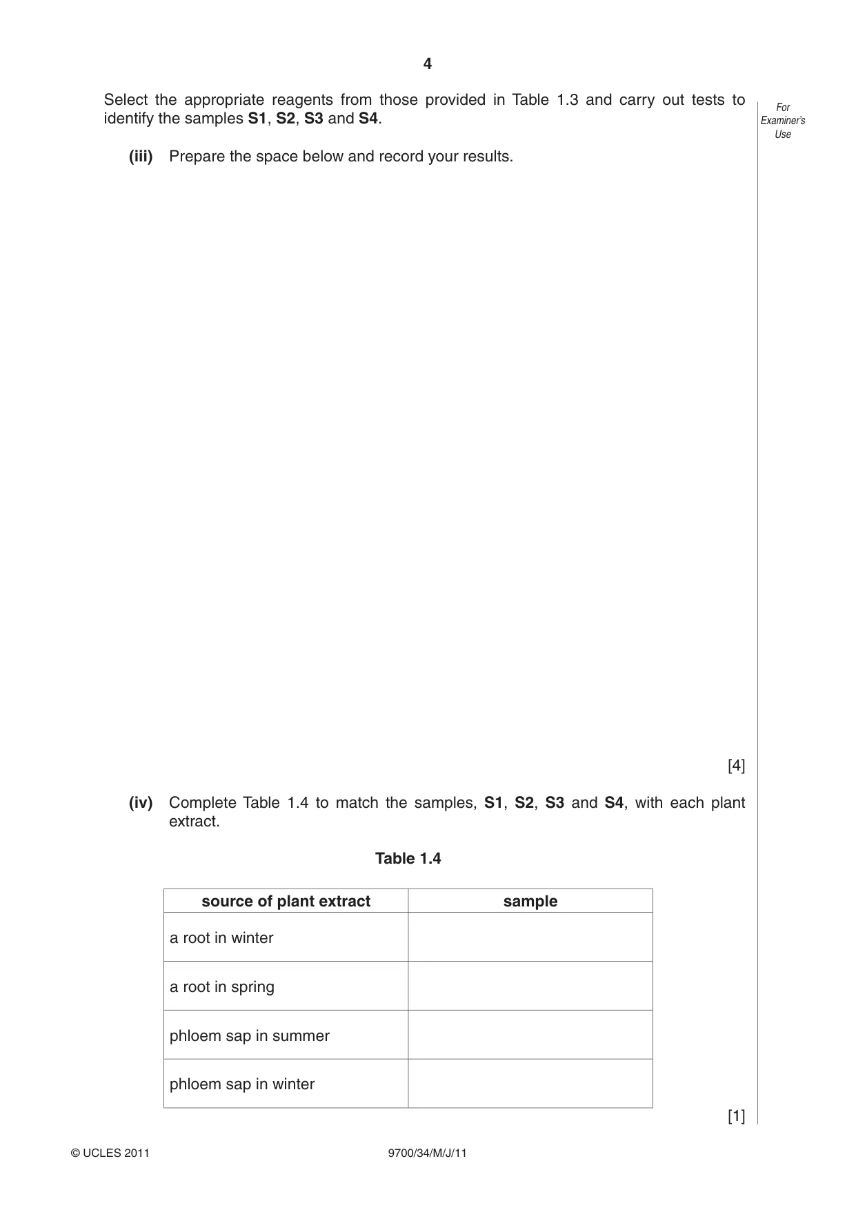 Cambridge A Level Biology 9700 2011 May/June Paper 3 · Variant 4 question paper, page 4 of 12