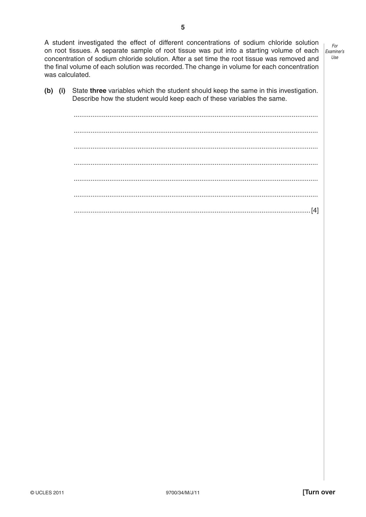 Cambridge A Level Biology 9700 2011 May/June Paper 3 · Variant 4 question paper, page 5 of 12