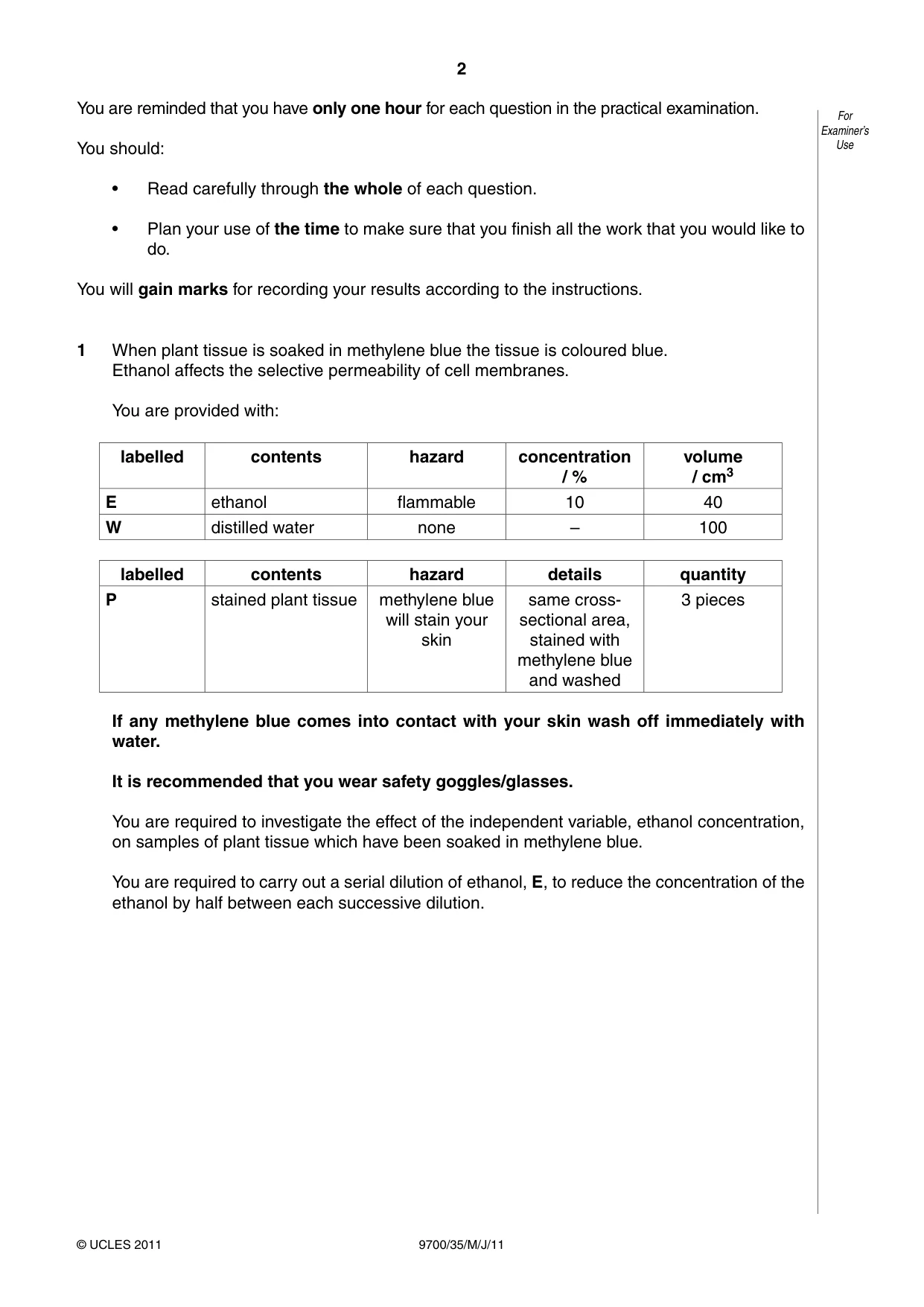 Cambridge A Level Biology 9700 2011 May/June Paper 3 · Variant 5 question paper, page 2 of 12